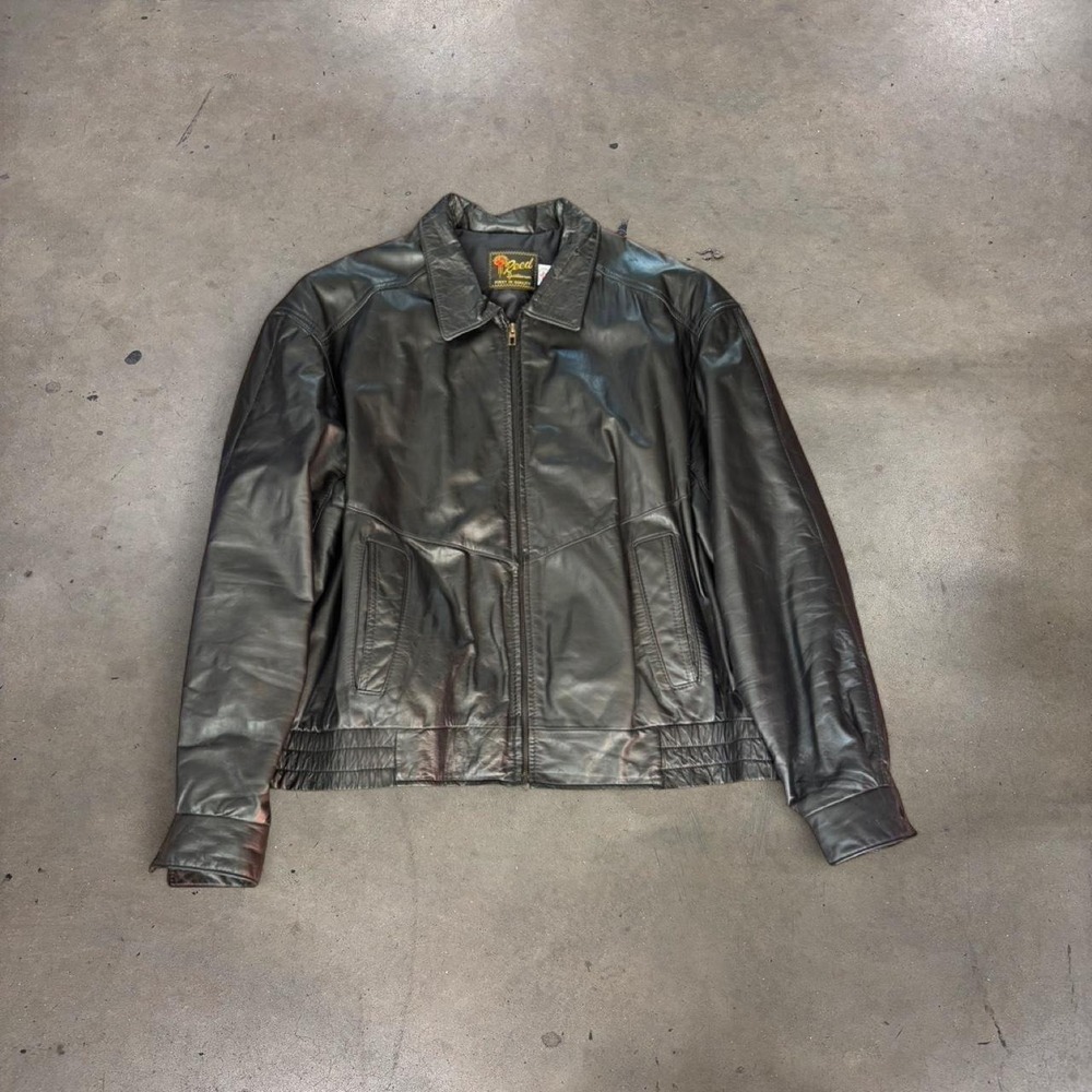 Vintage Reed Sportswear Black Leather Jacket Mens 2XL Made in USA Bomber Zip